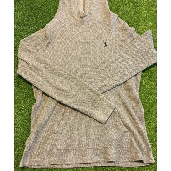 Ralph Lauren Polo hoodie mens large gray waffle knit pockets pullover casual 45 - Picture 7 of 13